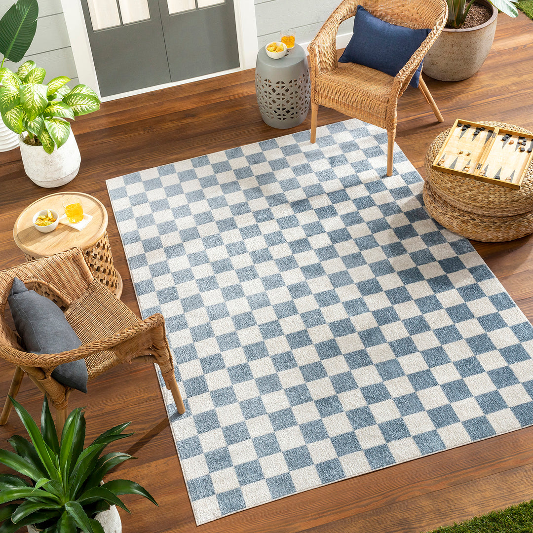 Tapis Scandinave à Carreaux Lavable en Machine Bleu Cleveland