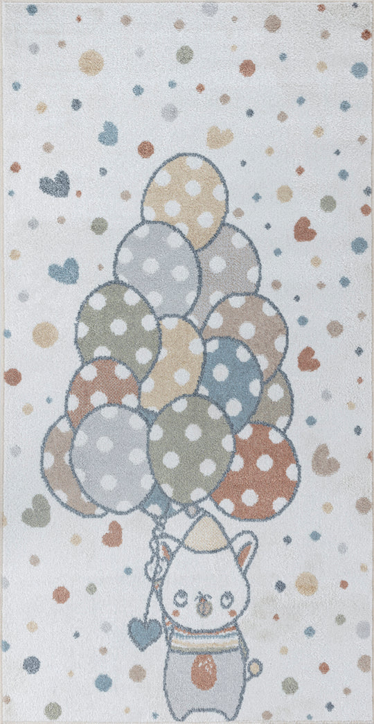 Tapis Enfant Lavable en Machine Ballons Multicolore/Beige Blonay