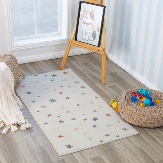 Tapis Enfant Lavable en Machine Étoiles Multicolore/Beige Findlay