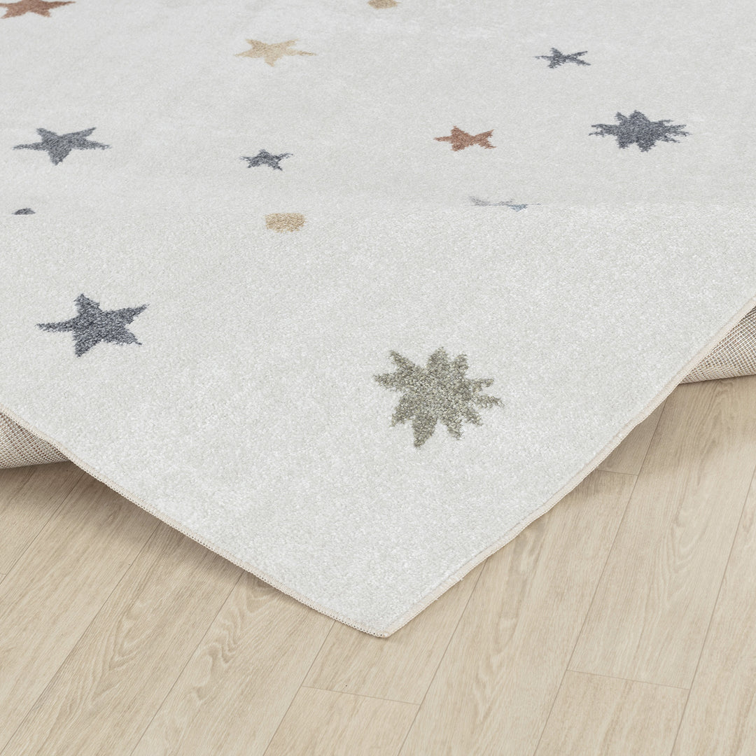 Tapis Rond Enfant Lavable en Machine Étoiles Multicolore/Beige Rond Findlay