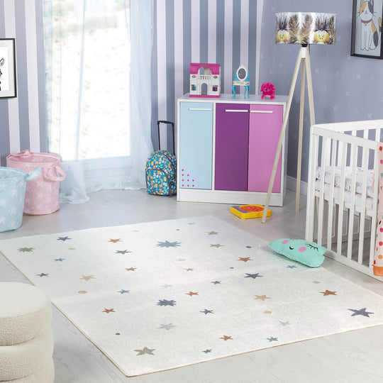 Tapis Enfant Lavable en Machine Étoiles Multicolore/Beige Findlay