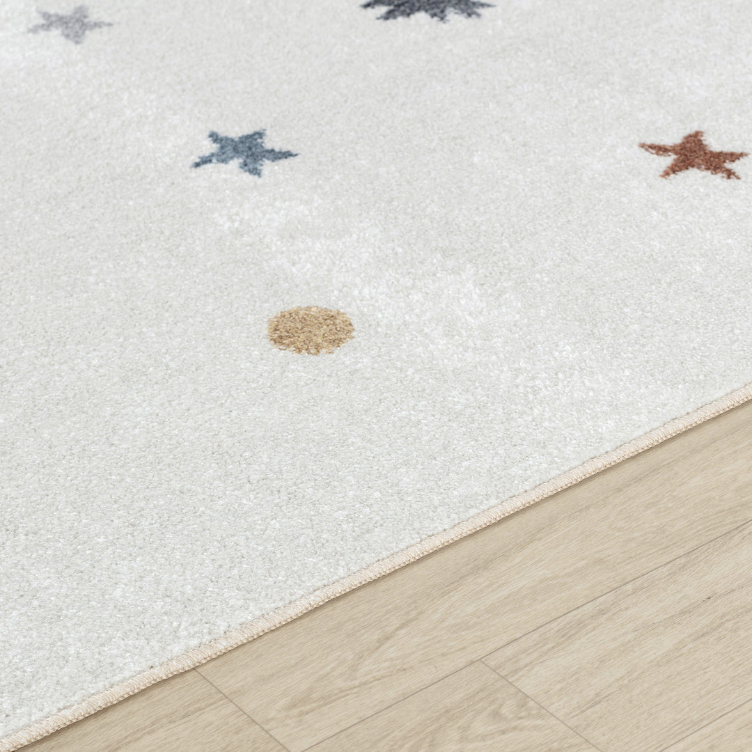 Tapis Rond Enfant Lavable en Machine Étoiles Multicolore/Beige Rond Findlay