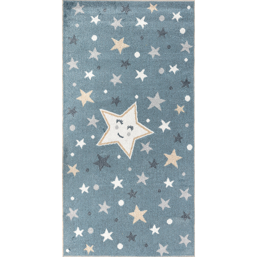 Tapis Enfant Lavable en Machine Étoiles Bleu/Beige Beed