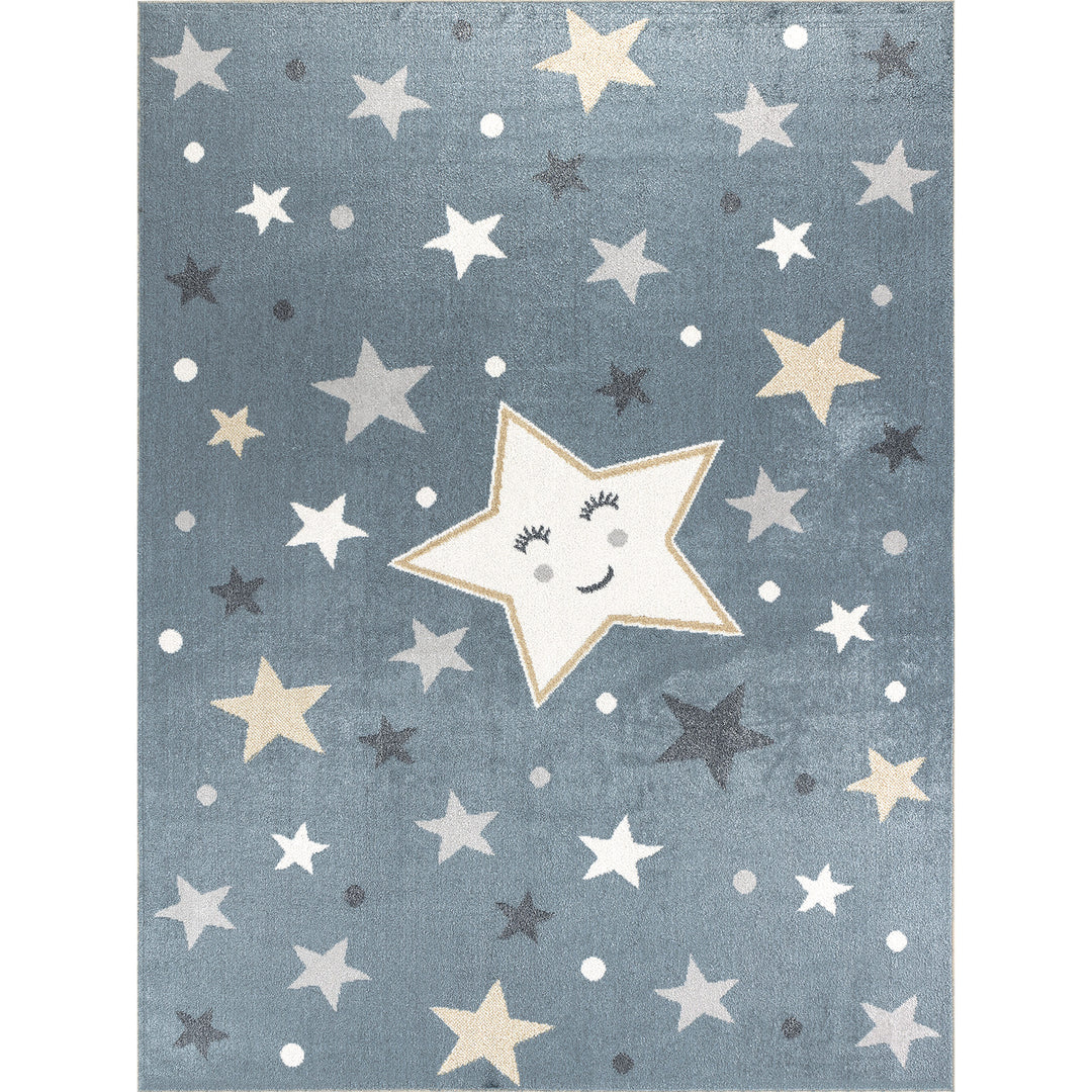 Tapis Enfant Lavable en Machine Étoiles Bleu/Beige Beed