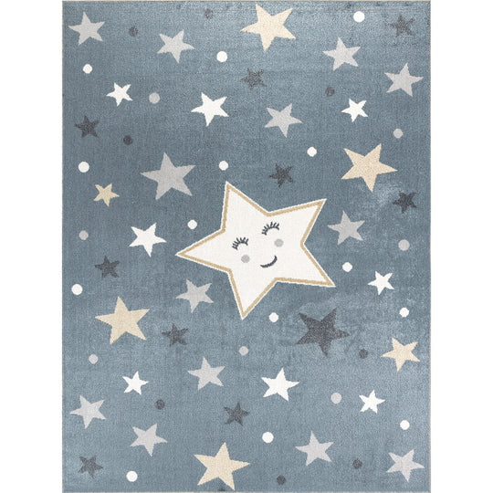 Tapis Enfant Lavable en Machine Étoiles Bleu/Beige Beed