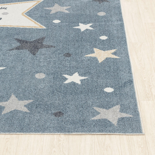 Tapis Enfant Lavable en Machine Étoiles Bleu/Beige Beed