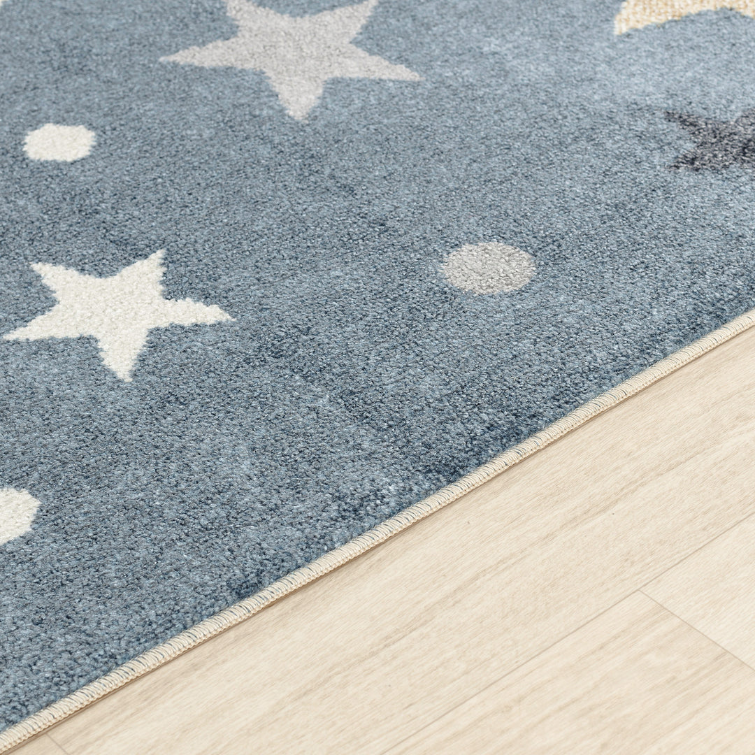 Tapis Enfant Lavable en Machine Étoiles Bleu/Beige Beed