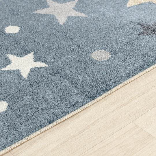 Tapis Enfant Lavable en Machine Étoiles Bleu/Beige Beed