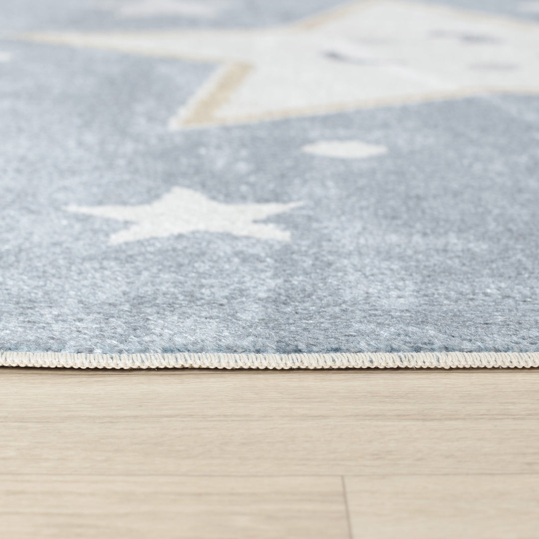 Tapis Enfant Lavable en Machine Étoiles Bleu/Beige Beed