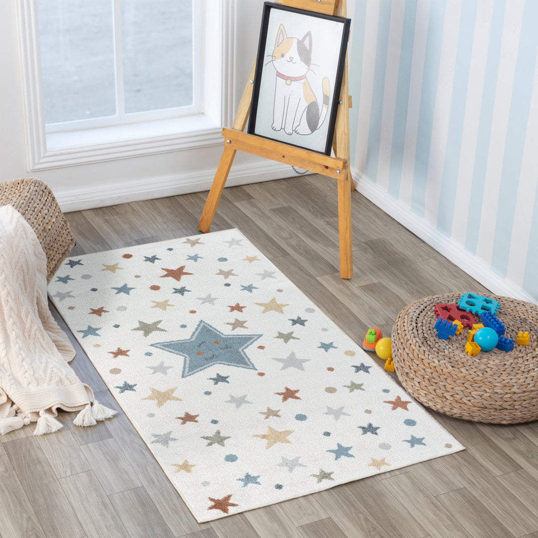 Tapis Enfant Lavable en Machine Étoiles Multicolore/Bleu Beed