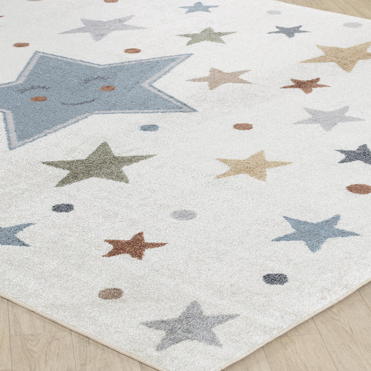 Tapis Enfant Lavable en Machine Étoiles Multicolore/Bleu Beed