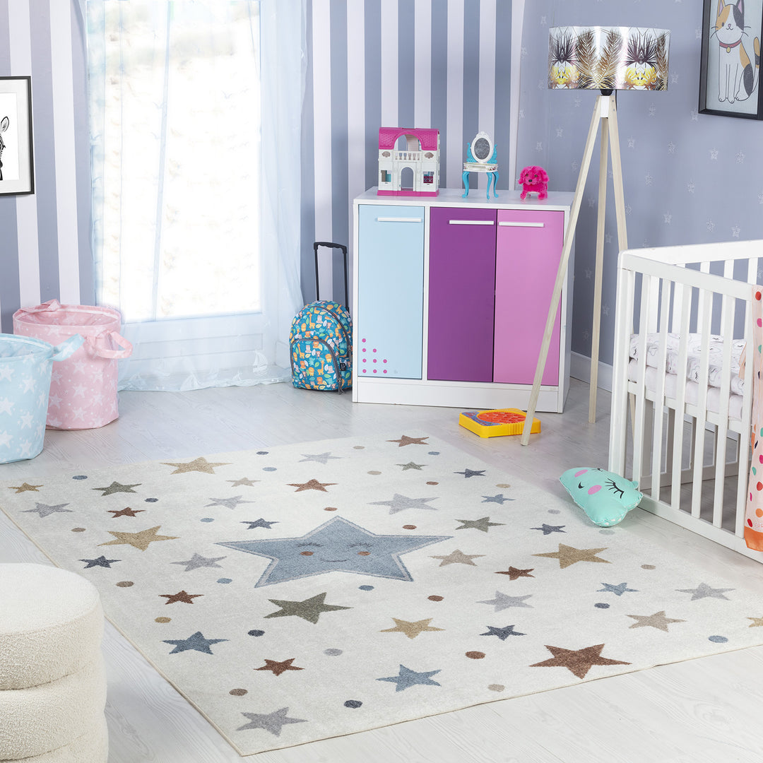 Tapis Enfant Lavable en Machine Étoiles Multicolore/Bleu Beed