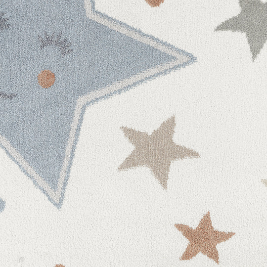 Tapis Rond Enfant Lavable en Machine Étoiles Multicolore/Bleu Rond Beed