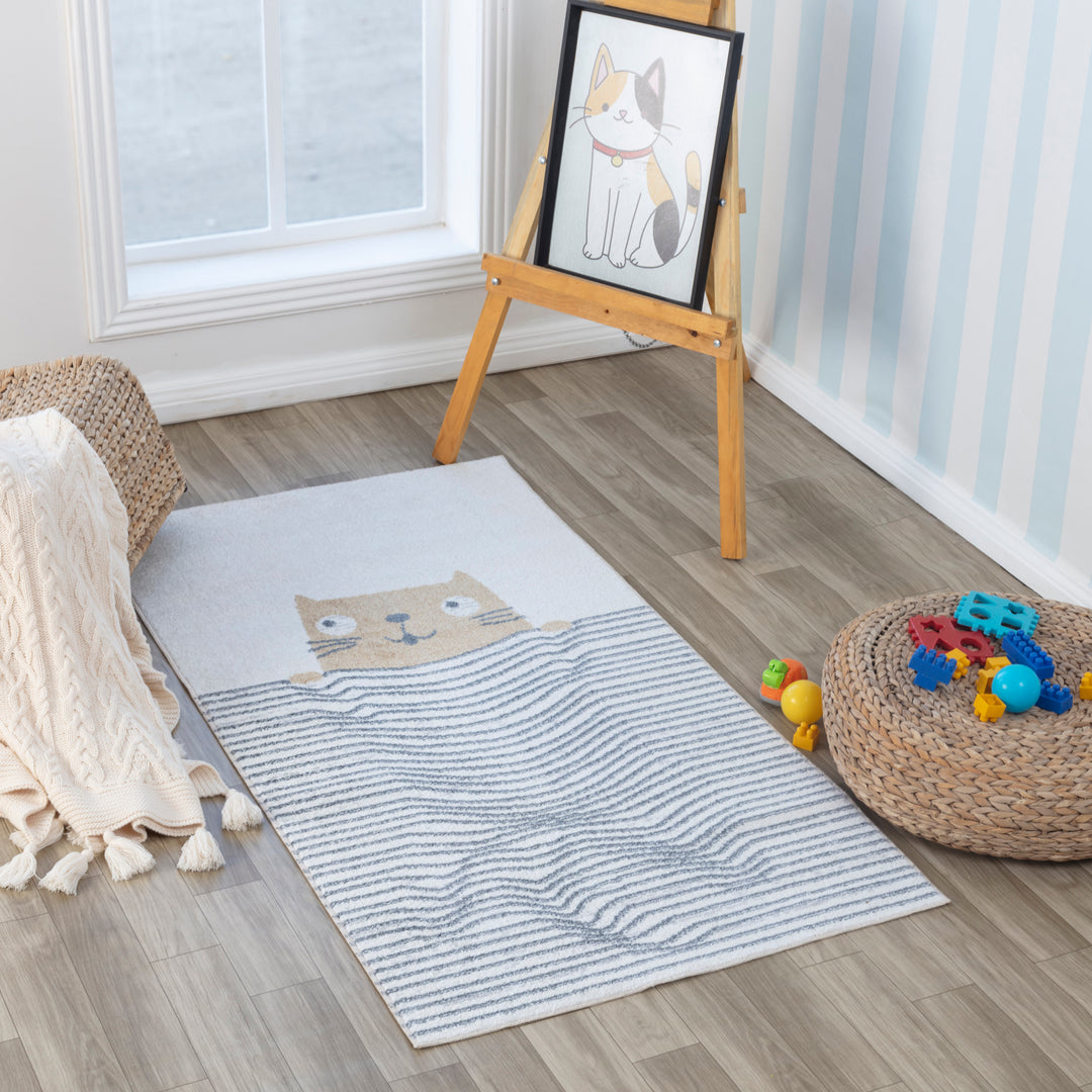 Tapis Enfant Lavable en Machine Chat Brun/Beige Toronto