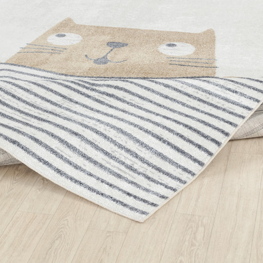 Tapis Enfant Lavable en Machine Chat Brun/Beige Toronto