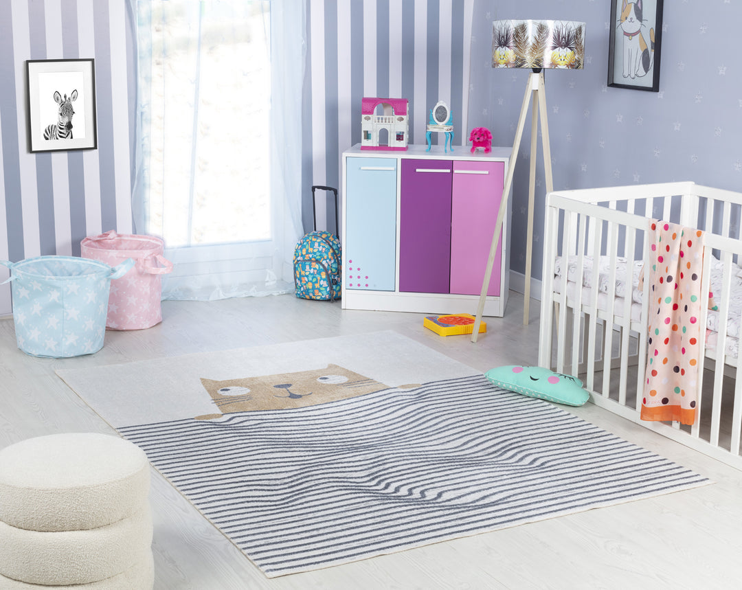 Tapis Enfant Lavable en Machine Chat Brun/Beige Toronto