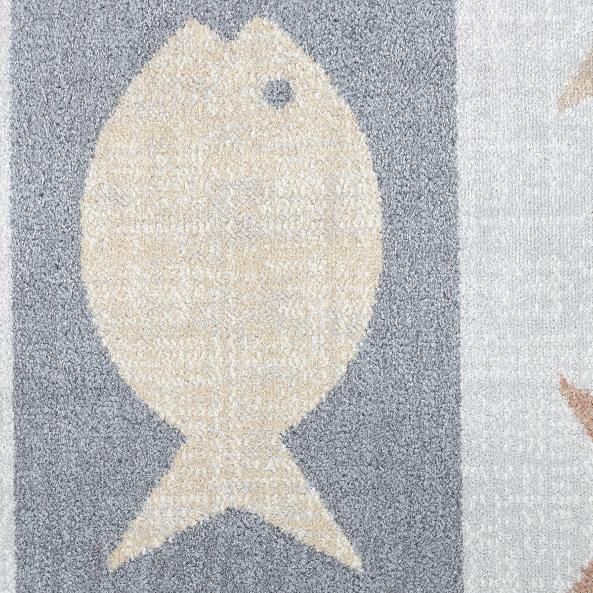 Tapis SURYA Pekin enfant, motif de poissons orange et beige sur bandes grises et ivoire, vue 8