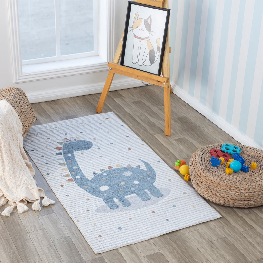 Tapis Enfant Lavable en Machine Dinosaure Beige/Gris Seoul