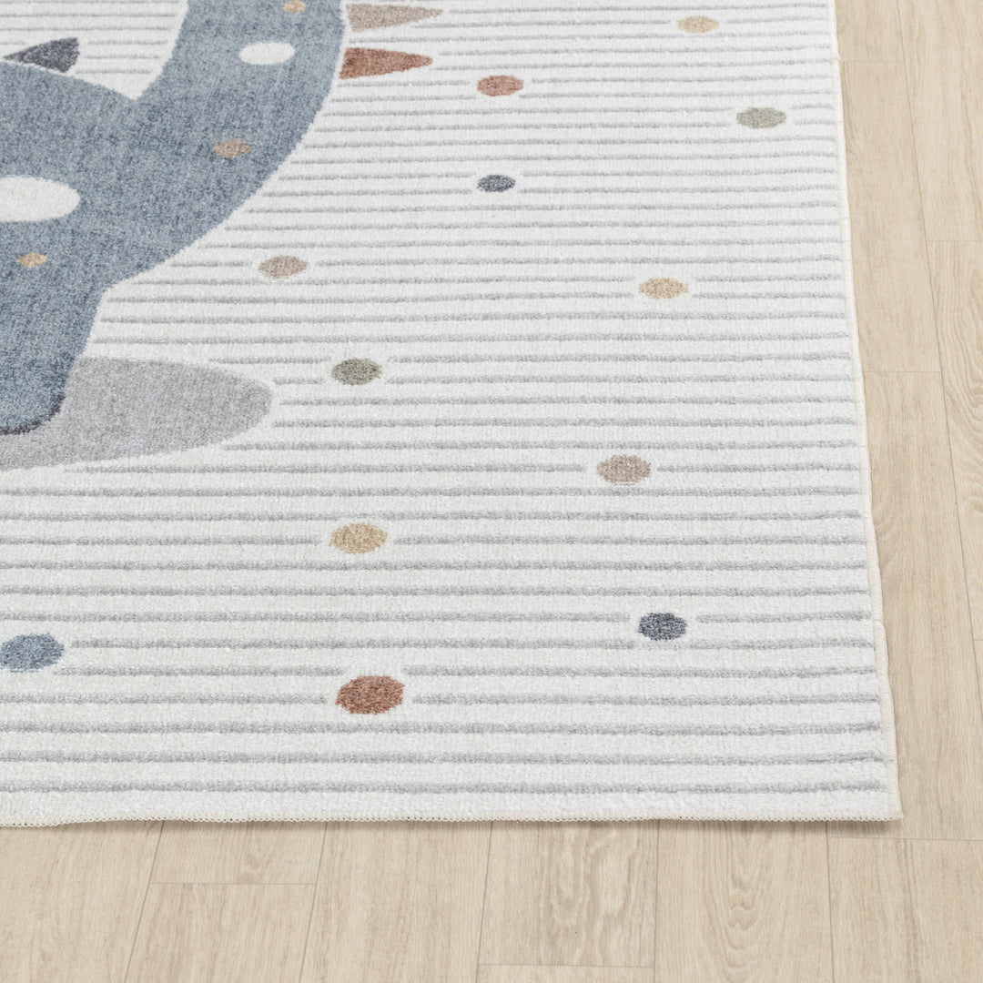 Tapis Rond Enfant Lavable en Machine Dinosaure Beige/Gris Rond Seoul