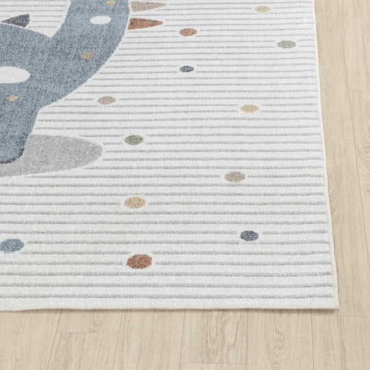 Tapis Rond Enfant Lavable en Machine Dinosaure Beige/Gris Rond Seoul