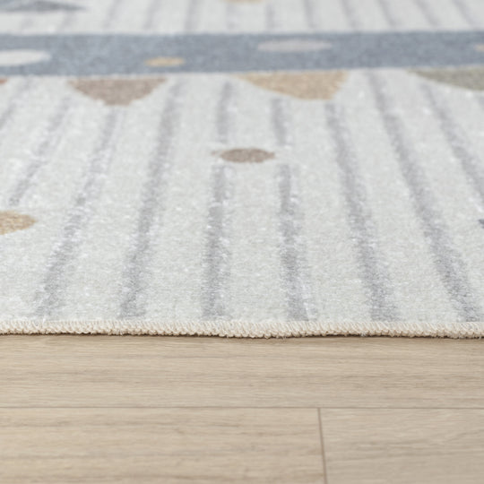 Tapis Rond Enfant Lavable en Machine Dinosaure Beige/Gris Rond Seoul