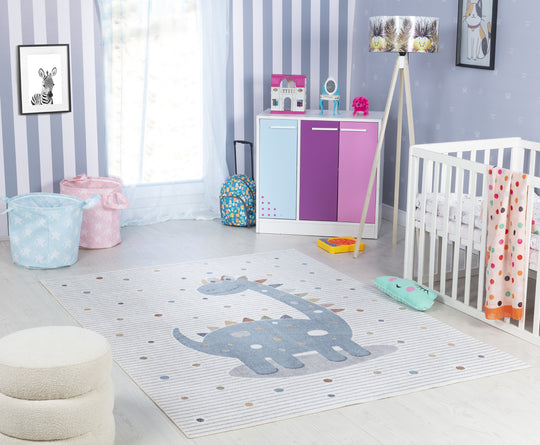 Tapis Enfant Lavable en Machine Dinosaure Beige/Gris Seoul