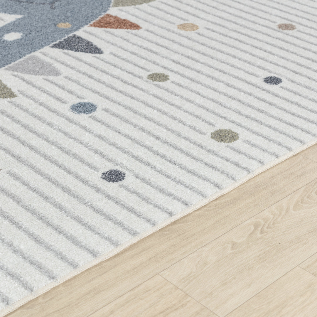 Tapis Rond Enfant Lavable en Machine Dinosaure Beige/Gris Rond Seoul