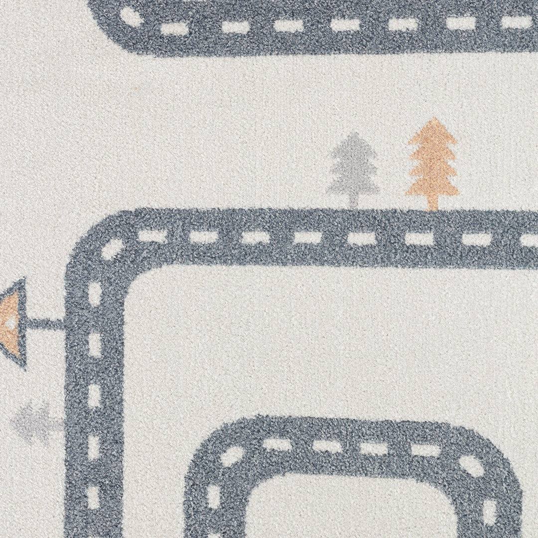 Tapis Enfant Lavable en Machine Circuit Voitures Beige/Gris Osaka