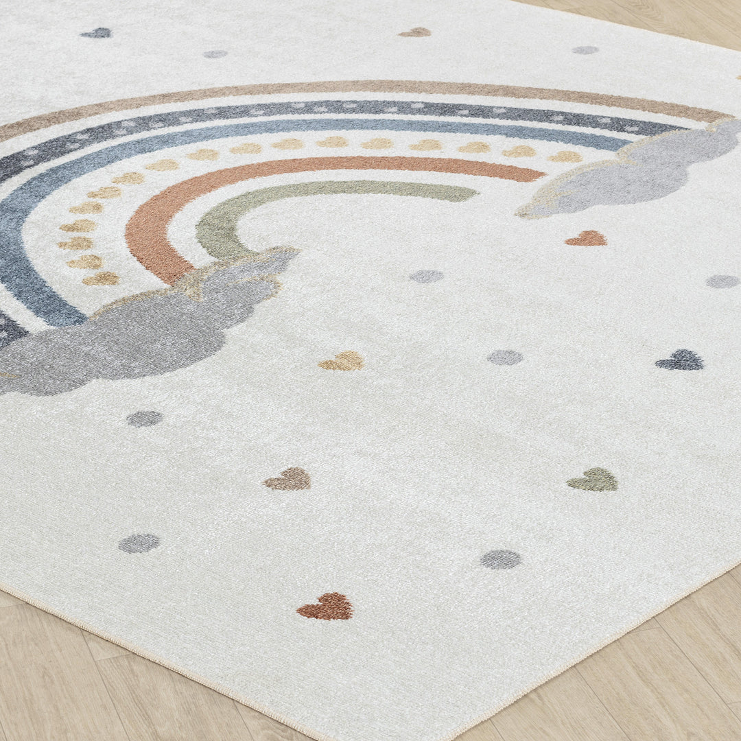 Tapis Rond Enfant Lavable en Machine Multicolore/Orange Rond Arcadia