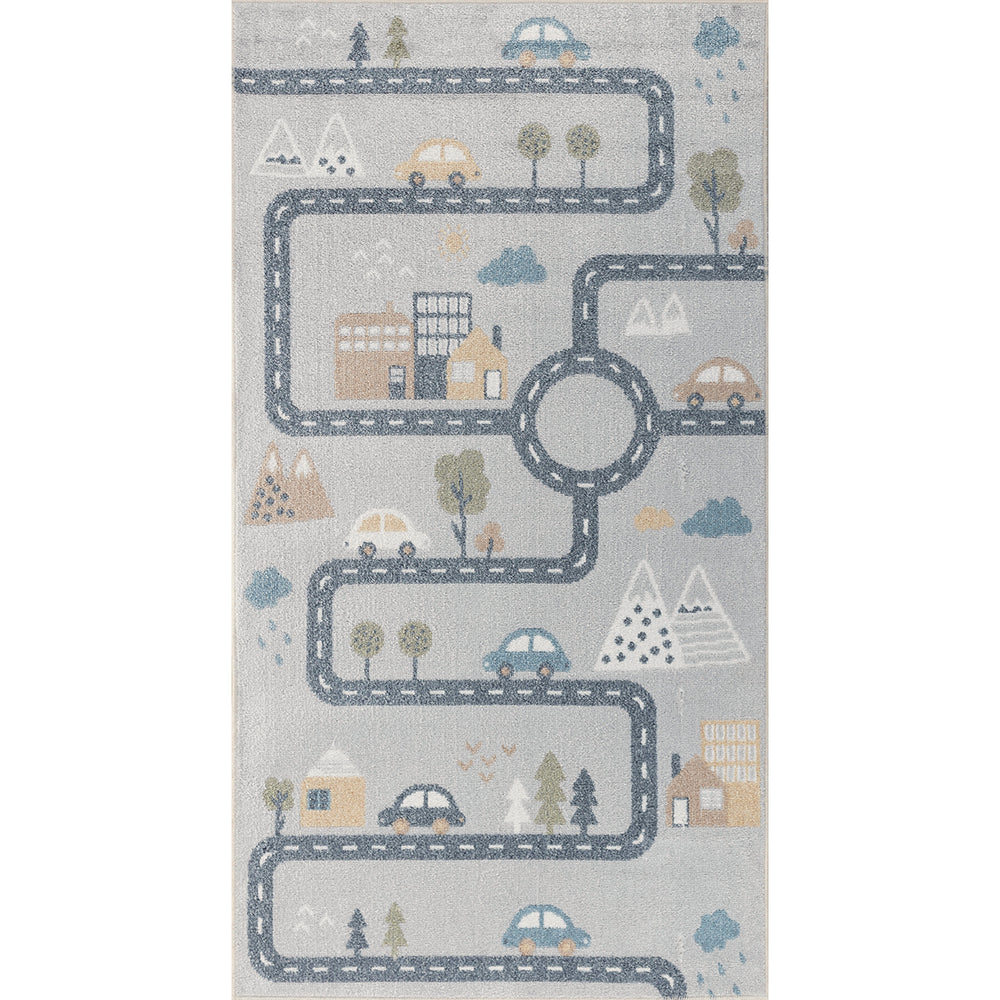 Tapis Enfant Lavable en Machine Circuit Voitures Bleu/Gris Osaka