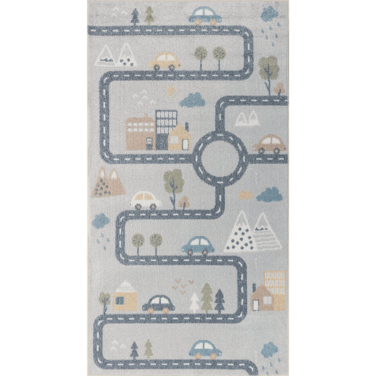 Tapis Enfant Lavable en Machine Circuit Voitures Bleu/Gris Osaka