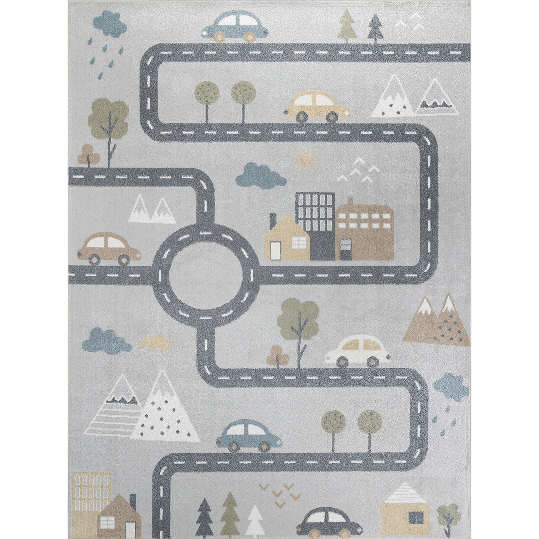 Tapis Enfant Lavable en Machine Circuit Voitures Bleu/Gris Osaka