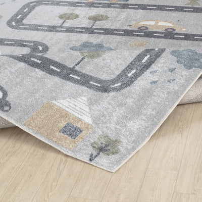 Tapis Enfant Lavable en Machine Circuit Voitures Bleu/Gris Osaka