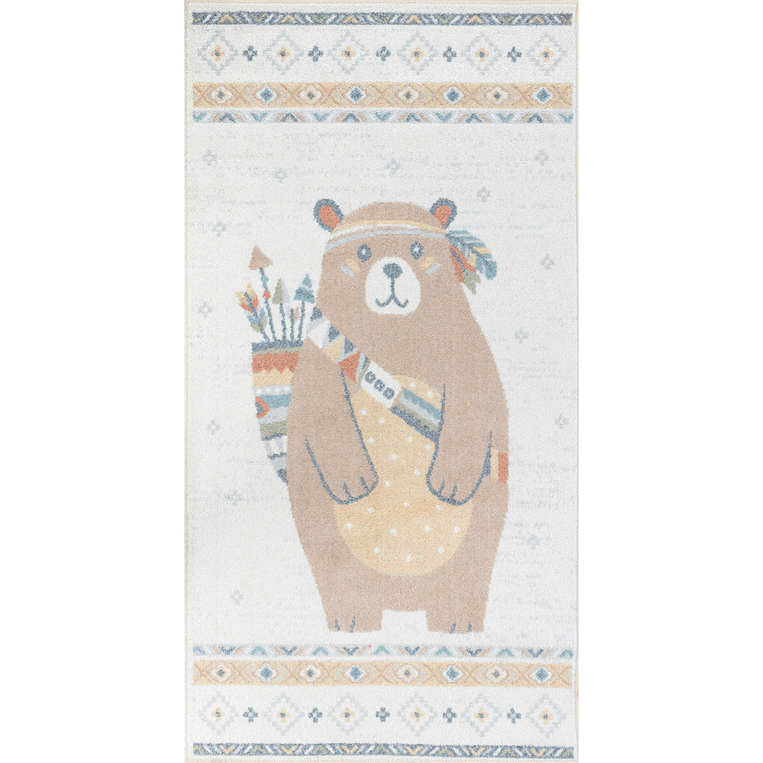 Tapis Enfant Lavable en Machine Ours Indien Beige/Brun Salzburg