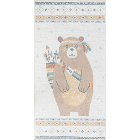 Tapis Enfant Lavable en Machine Ours Indien Beige/Brun Salzburg