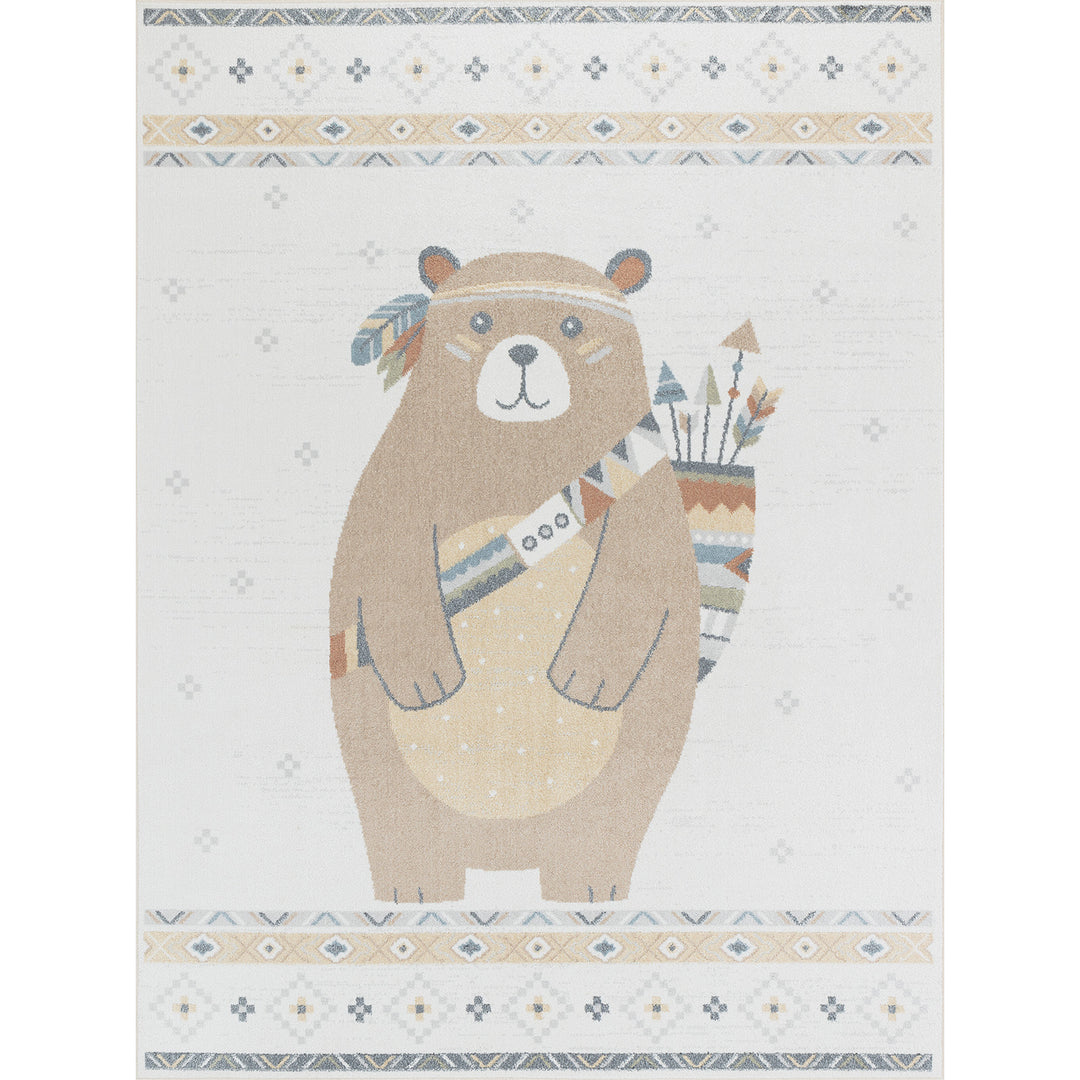 Tapis Enfant Lavable en Machine Ours Indien Beige/Brun Salzburg