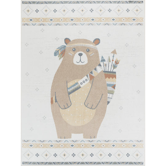 Tapis Enfant Lavable en Machine Ours Indien Beige/Brun Salzburg