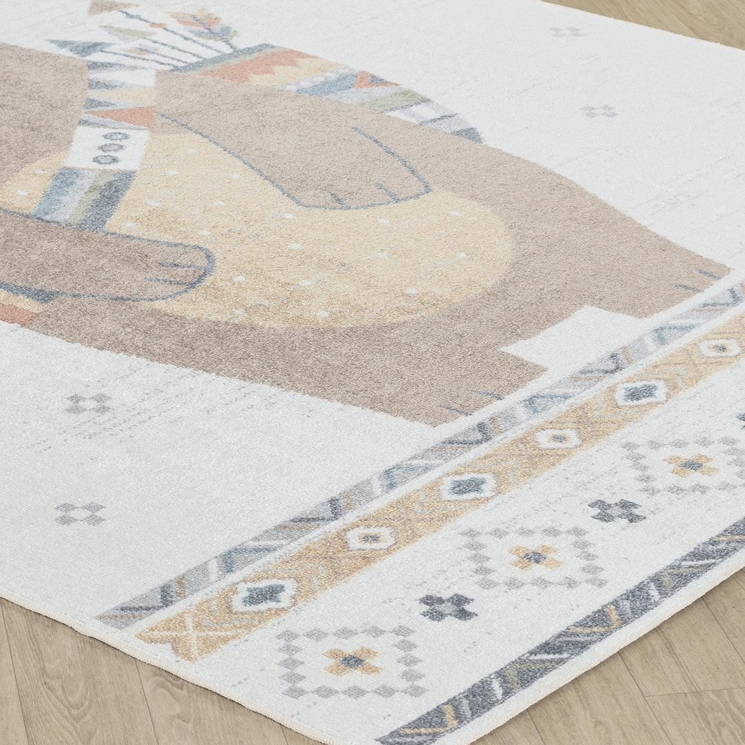 Tapis Enfant Lavable en Machine Ours Indien Beige/Brun Salzburg