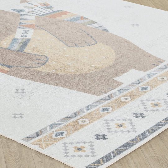 Tapis Enfant Lavable en Machine Ours Indien Beige/Brun Salzburg