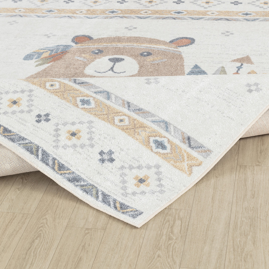 Tapis Enfant Lavable en Machine Ours Indien Beige/Brun Salzburg