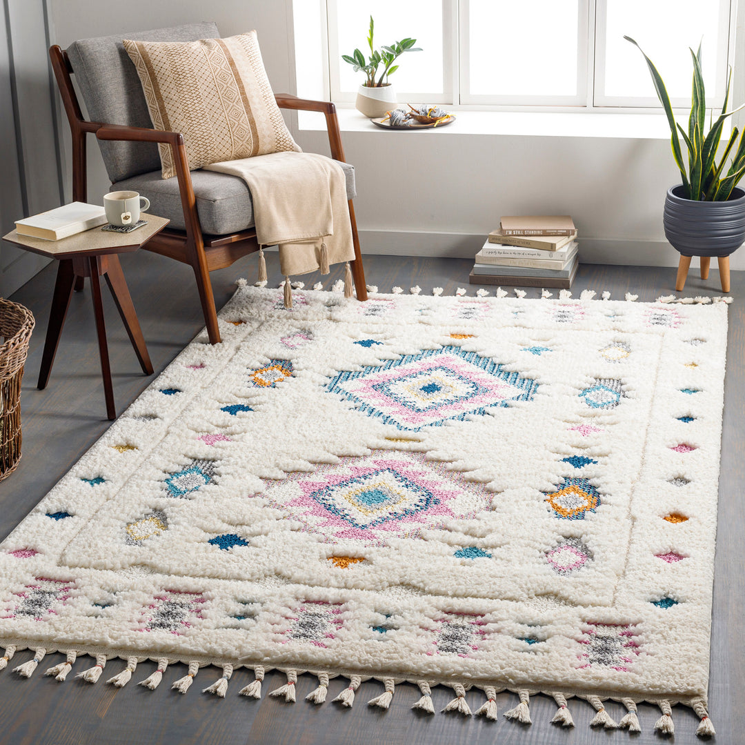 Tapis Shaggy Bohème Multicolore/Blanc Galesburg