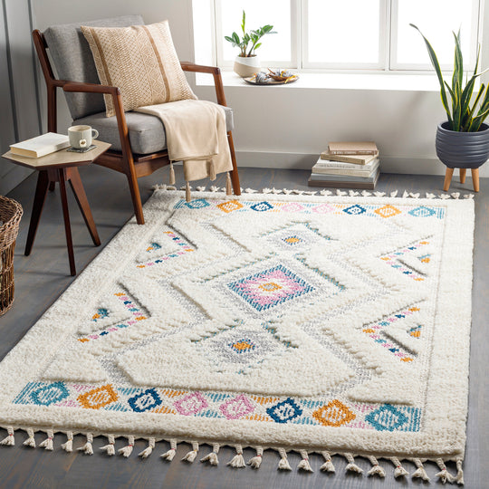 Tapis Shaggy Bohème Multicolore/Blanc Durango