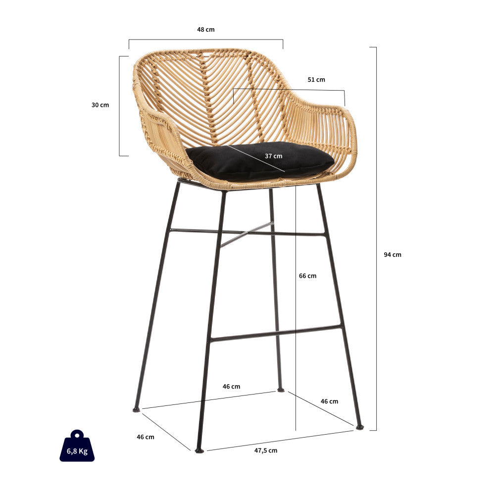 Lot de 2 tabourets de bar Drawer en rotin 76cm Nunuhai