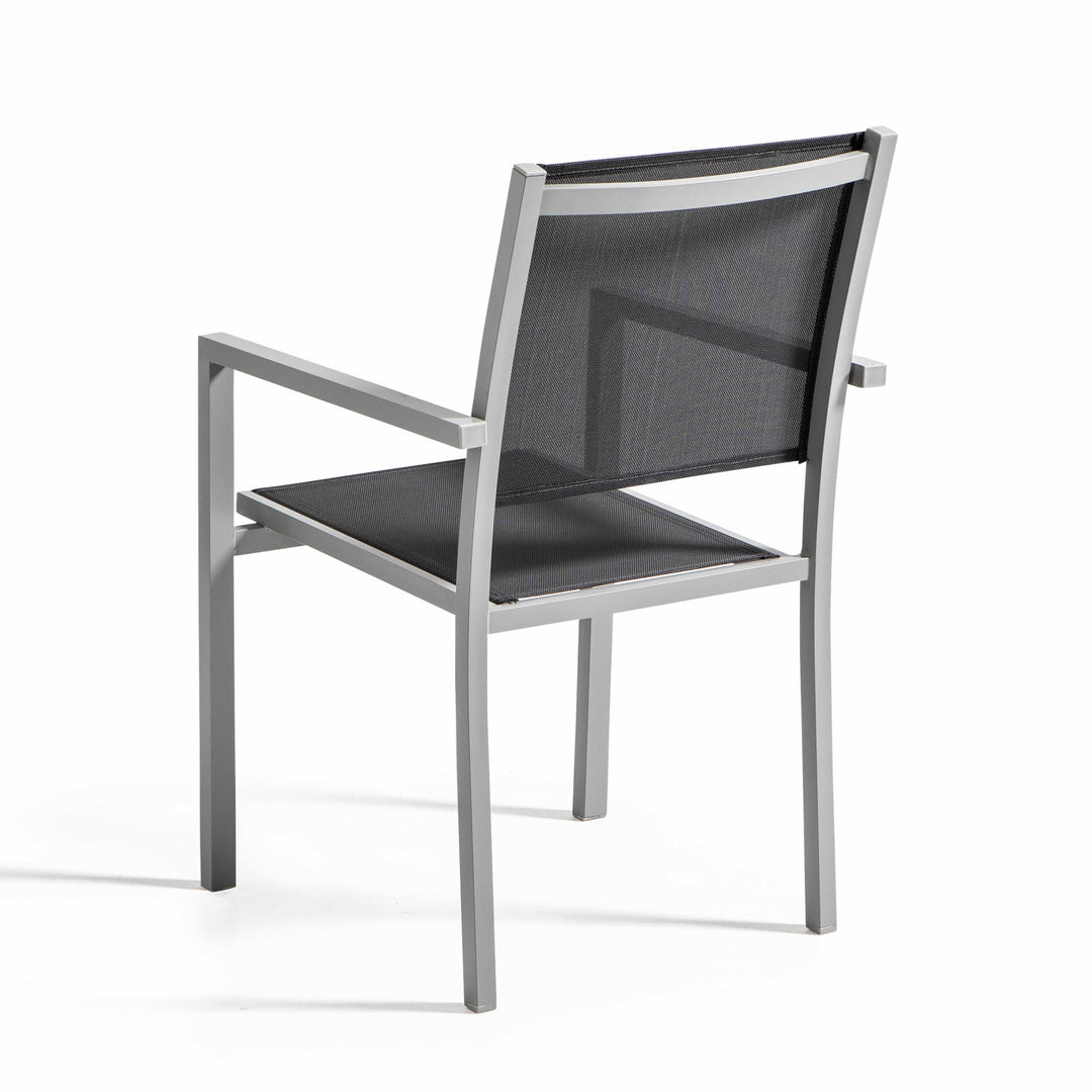 Lot de 6 fauteuils gris de jardin en aluminium et textilène avec accoudoirs AJACCIO