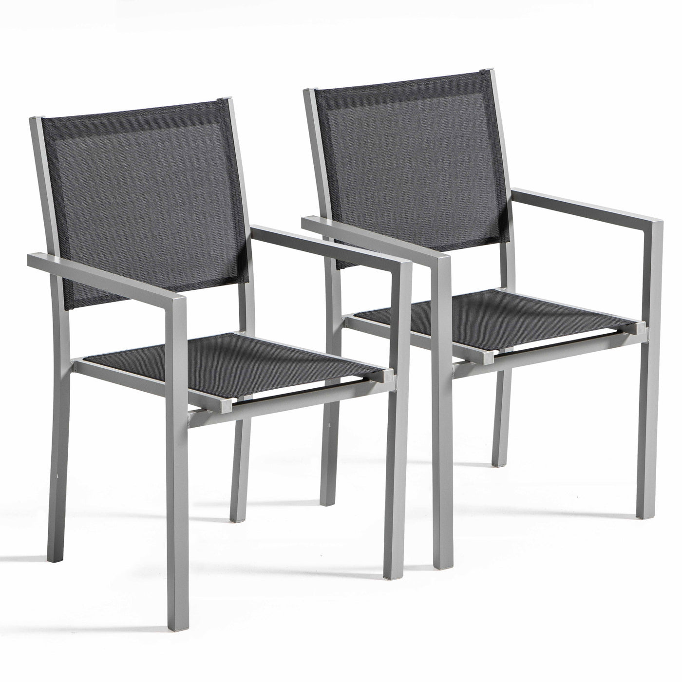 Lot de 6 fauteuils gris de jardin en aluminium et textilène avec accoudoirs AJACCIO