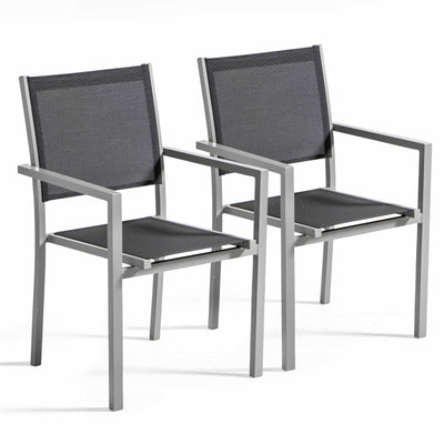 Lot de 6 fauteuils gris de jardin en aluminium et textilène avec accoudoirs AJACCIO