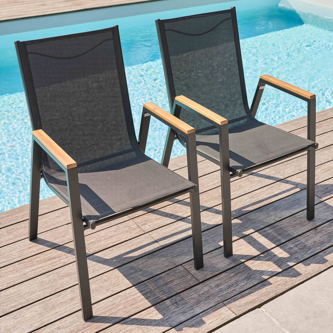 Lot de 4 ou 6 chaises de jardin en aluminium et bois d'acacia avec accoudoirs STELLA
