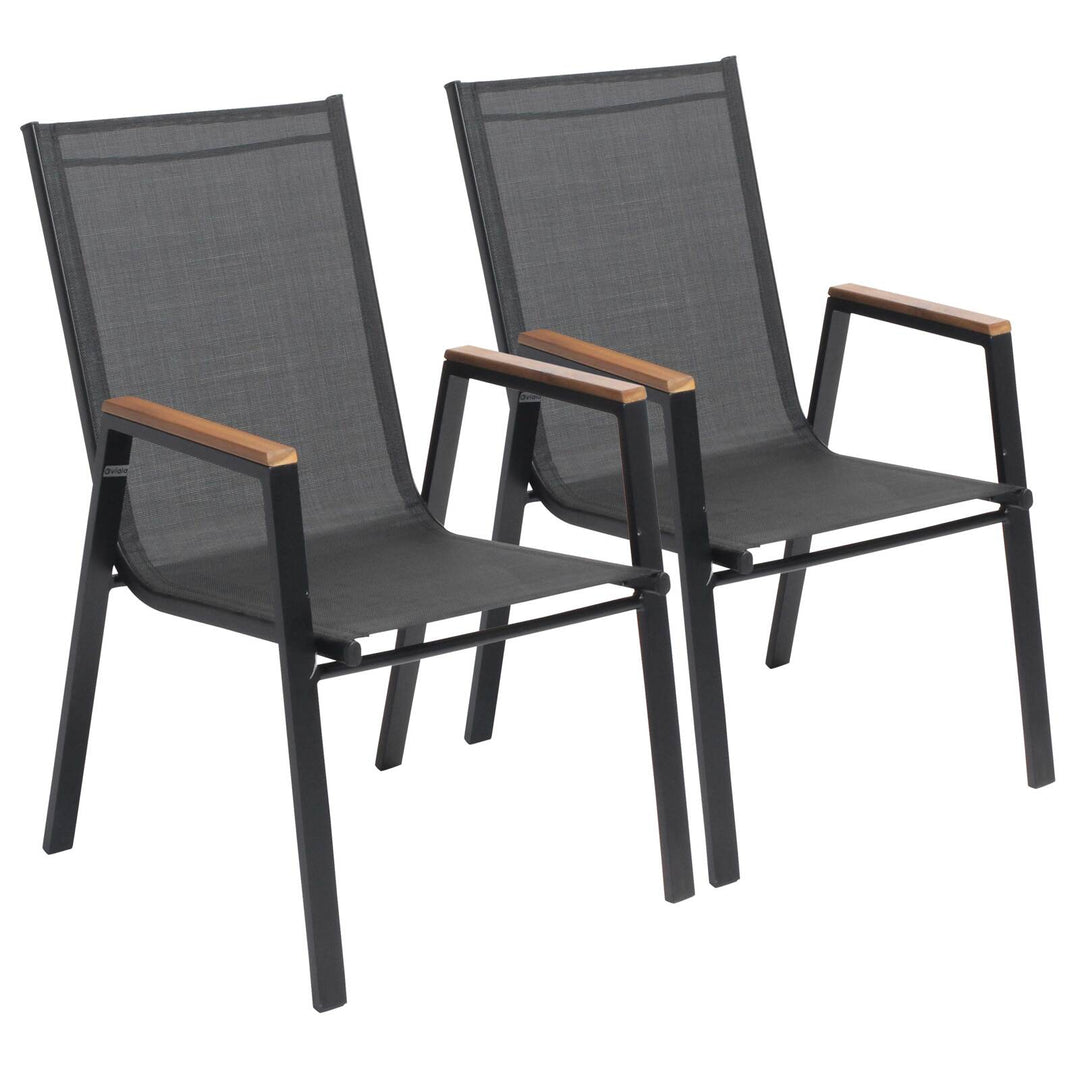 Lot de 4 ou 6 chaises de jardin en aluminium et bois d'acacia avec accoudoirs STELLA