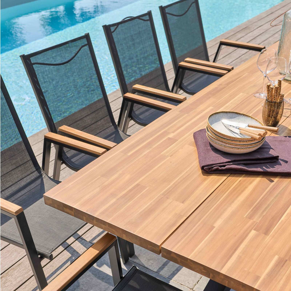 Lot de 4 ou 6 chaises de jardin en aluminium et bois d'acacia avec accoudoirs STELLA