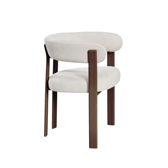 Lot de 2 chaises de salle à manger SKLUM Jolie avec accoudoirs en tissu chenille beige crème et bois marron foncé